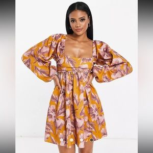 ASOS DESIGN square neck smock mini dress in watercolor floral print